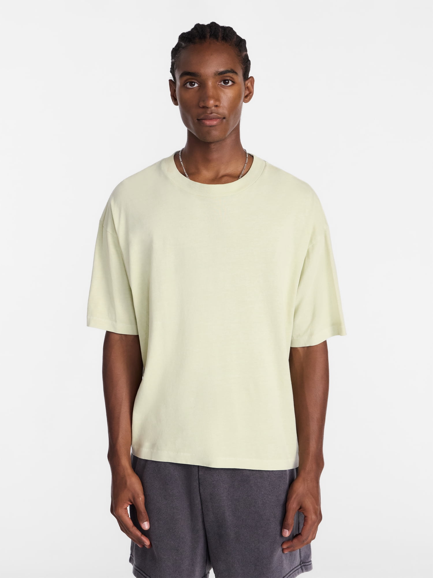 No Boundaries Cotton Oversized Cropped Tee with Short Sleeves, Men's and Big Men's XS-5XL