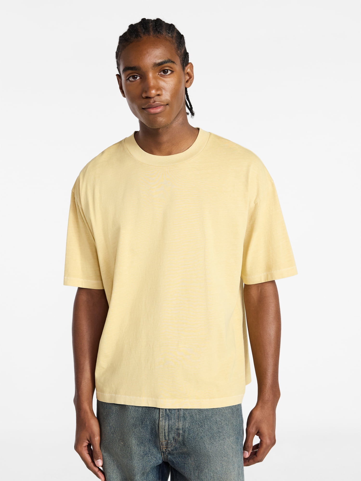 No Boundaries Cotton Oversized Cropped Tee with Short Sleeves, Men's and Big Men's XS-5XL
