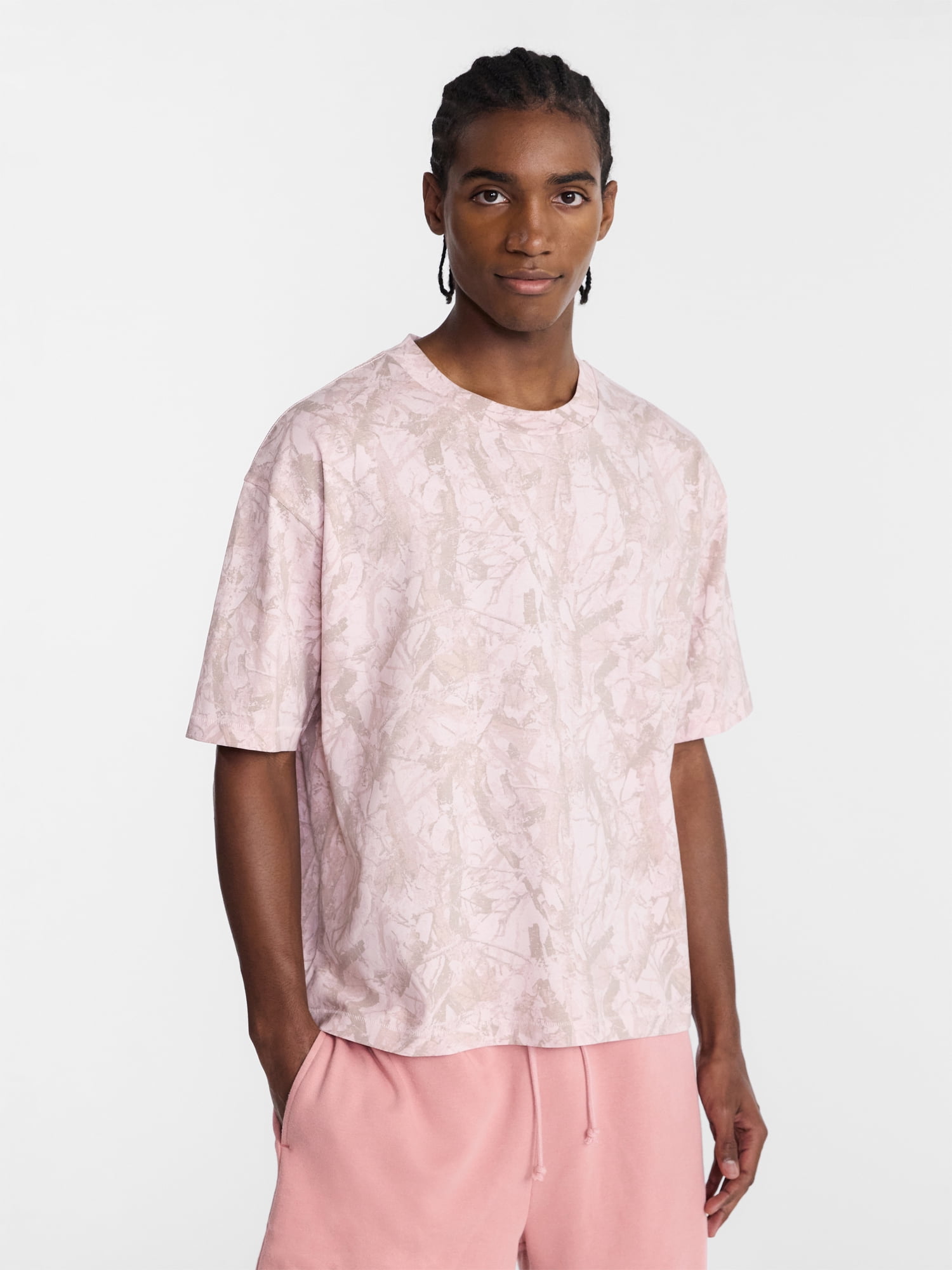No Boundaries Cotton Oversized Cropped Tee with Short Sleeves, Men's and Big Men's XS-5XL