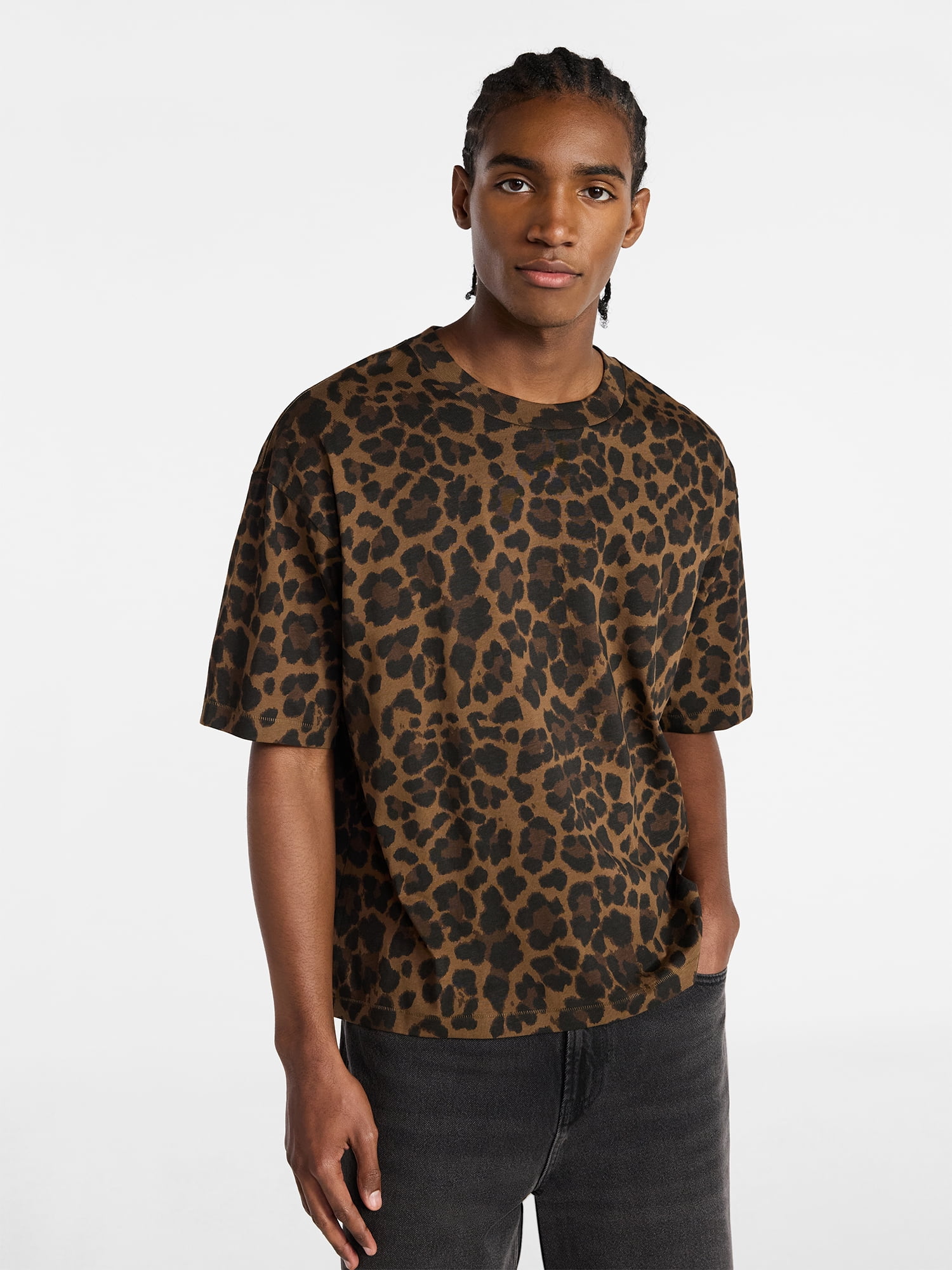 No Boundaries Cotton Oversized Cropped Tee with Short Sleeves, Men's and Big Men's XS-5XL