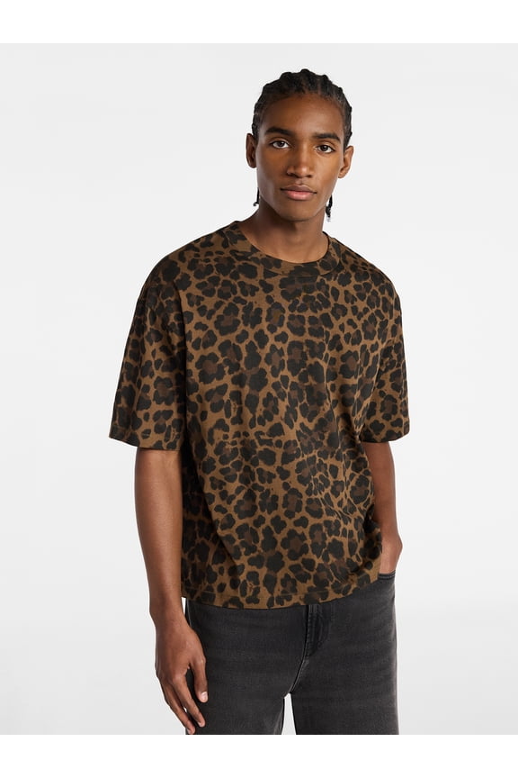 Cotton Oversized Cropped Tee with Short Sleeves, Men's and Big Men's XS-5XL