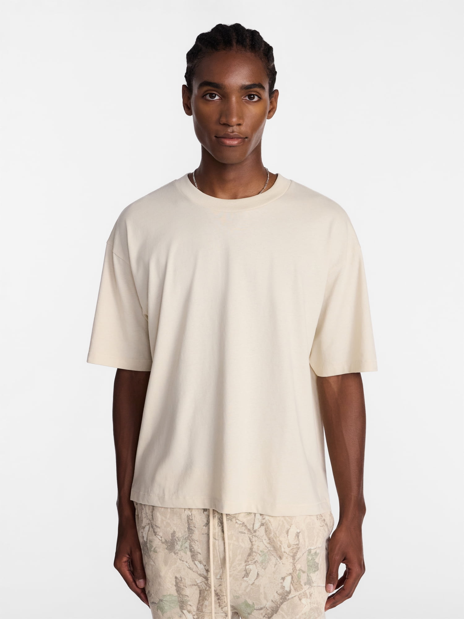 No Boundaries Cotton Oversized Cropped Tee with Short Sleeves, Men's and Big Men's XS-5XL