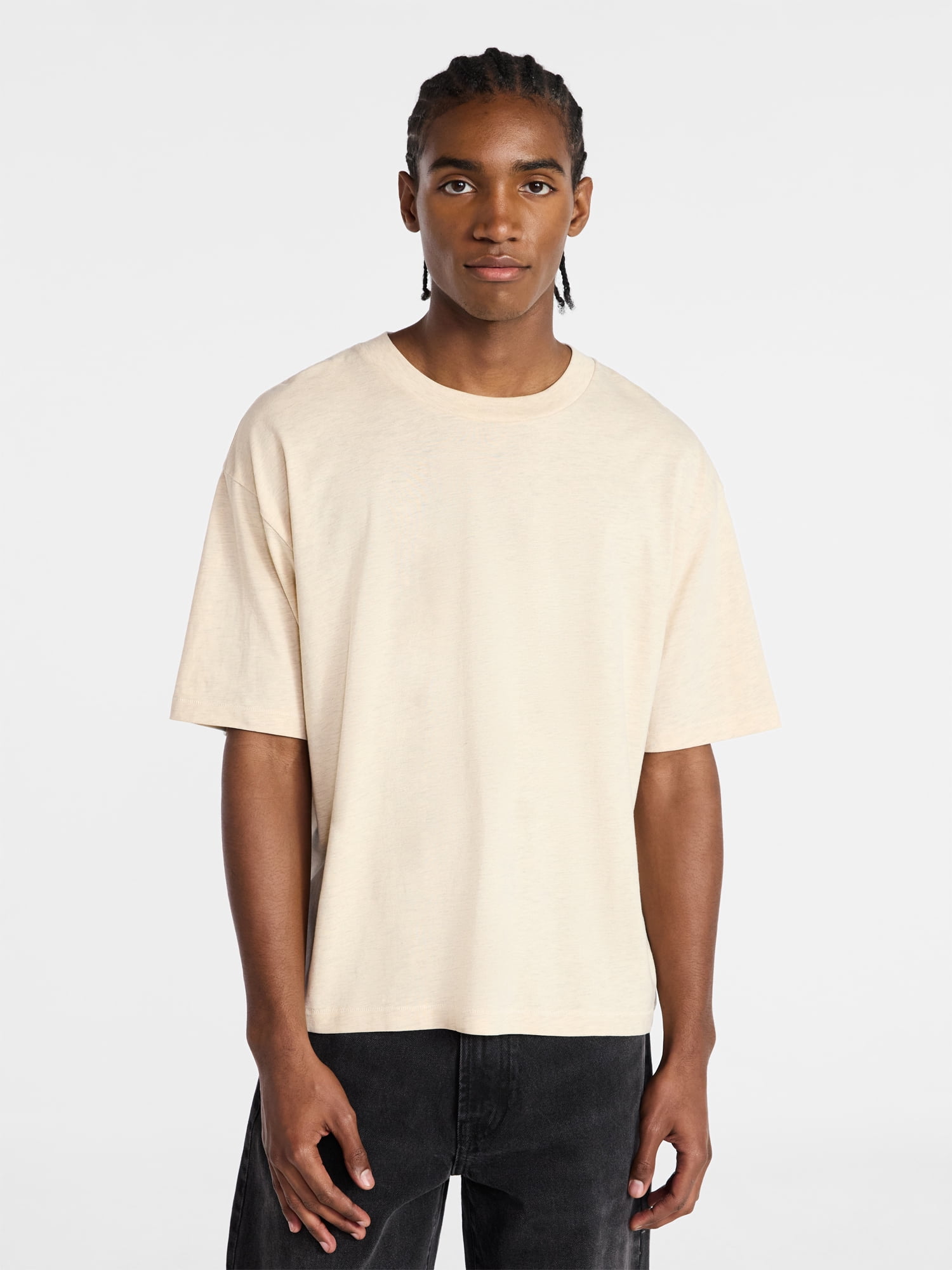 No Boundaries Cotton Oversized Cropped Tee with Short Sleeves, Men's and Big Men's XS-5XL