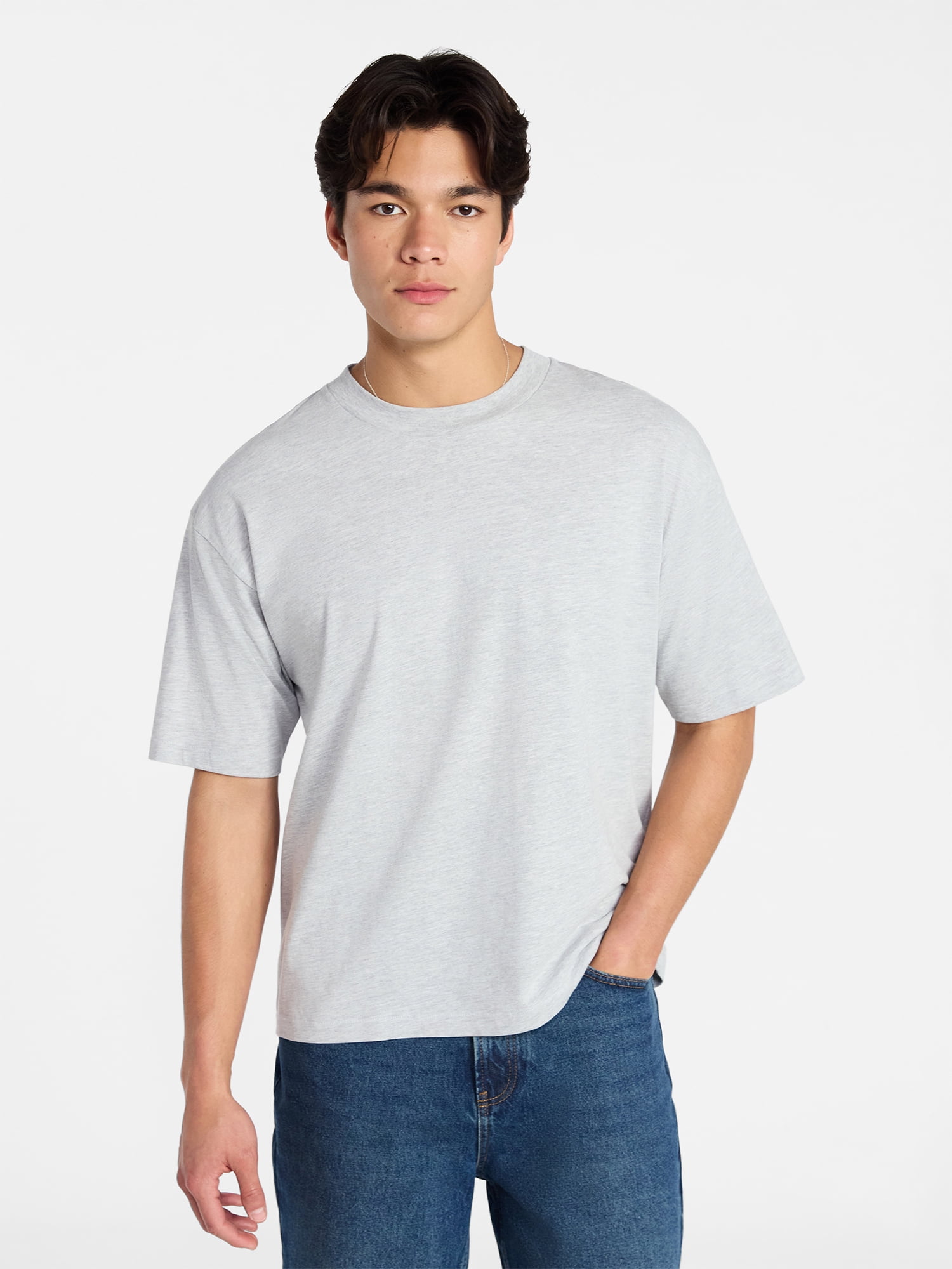 No Boundaries Cotton Oversized Cropped Tee with Short Sleeves, Men's and Big Men's XS-5XL