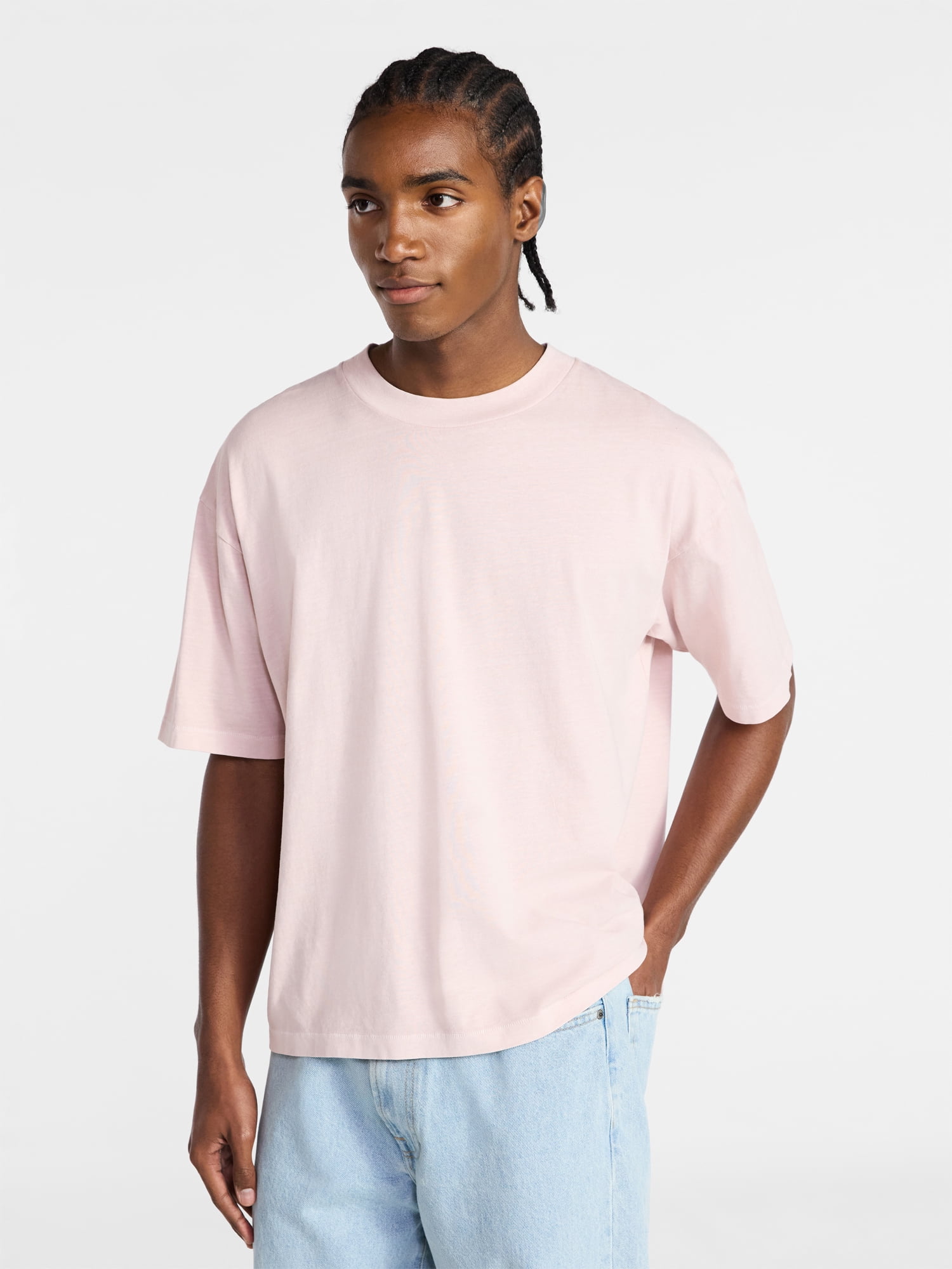No Boundaries Cotton Oversized Cropped Tee with Short Sleeves, Men's and Big Men's XS-5XL