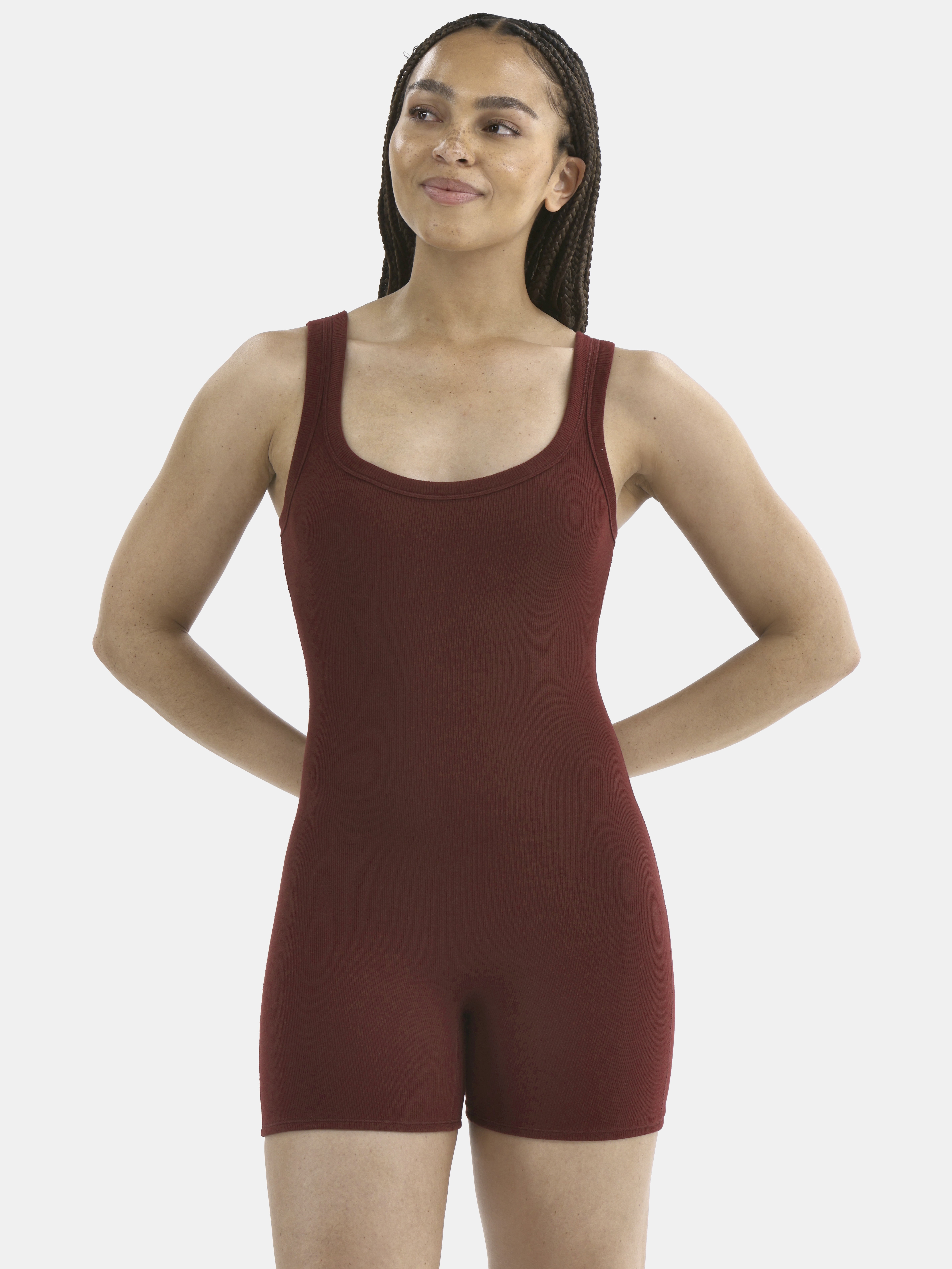 No Boundaries Cotton Stretch Ribbed Cozy Romper, Women’s XS-XXXL