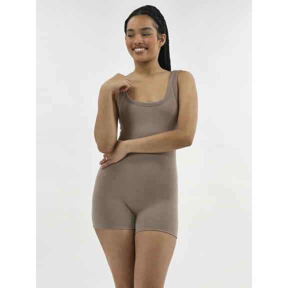No Boundaries Cotton Stretch Ribbed Cozy Romper, Women’s XS-XXXL