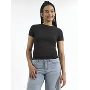 No Boundaries Cotton Stretch Ribbed Tee with Short Sleeves, Women's XS-3XL