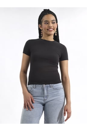 Cotton Stretch Ribbed Tee with Short Sleeves, Women's XS-3XL