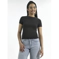 thumbnail image 1 of No Boundaries Cotton Stretch Ribbed Tee with Short Sleeves, Women's XS-3XL, 1 of 5