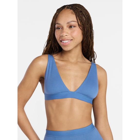 No Boundaries Cotton Stretch Ribbed Wirefree Plunge Bra, Women’s XS-3XL