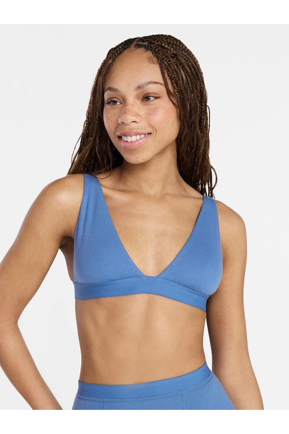 Cotton Stretch Ribbed Wirefree Plunge Bra, Women’s XS-3XL