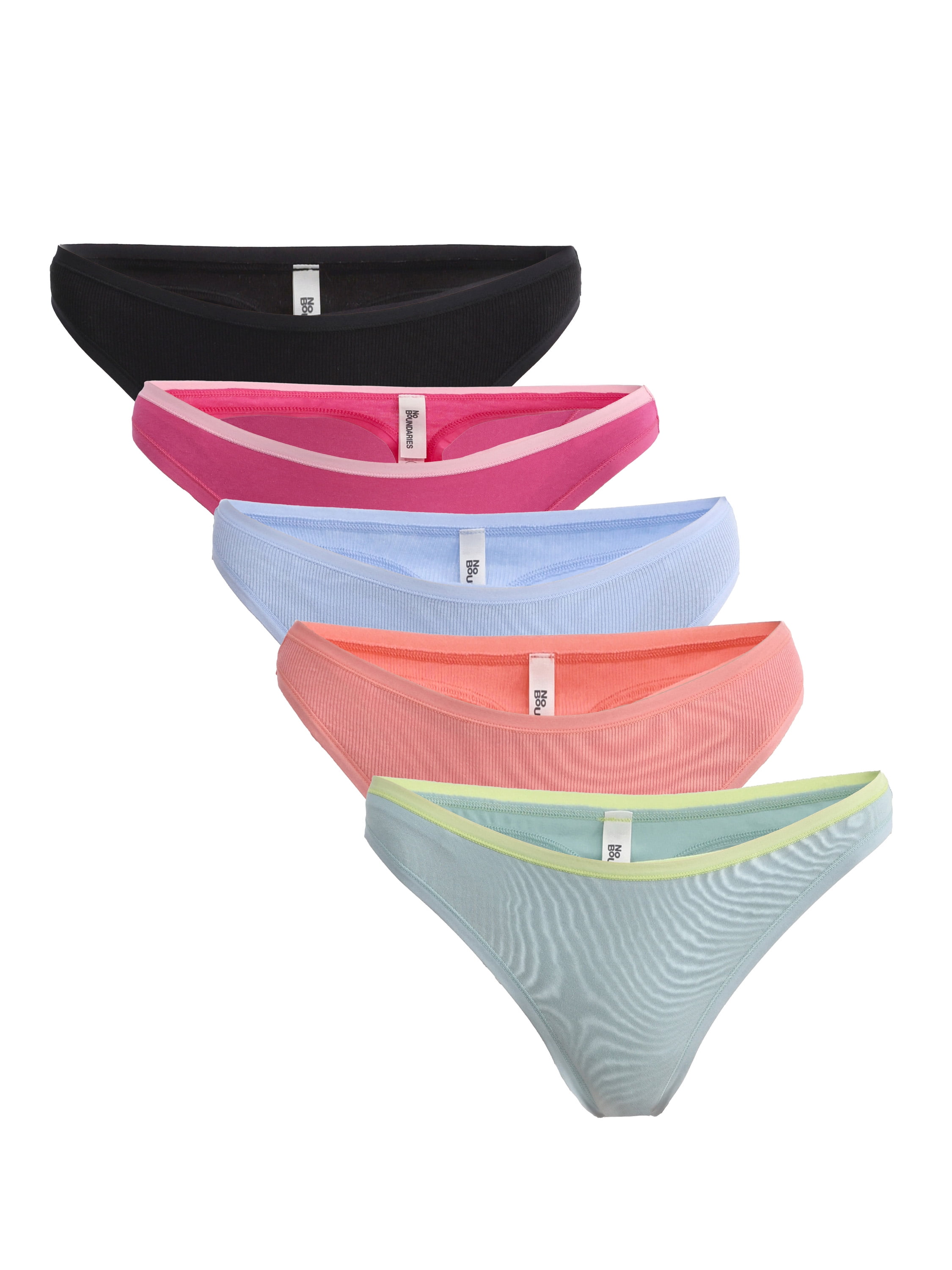 No Boundaries Stretch Ribbed Bikini Panties, 5-Pack, Women's