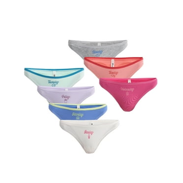 No Boundaries Cotton Thong Panties, Days of the Week - 7 Pack, Women’s and Women’s Plus