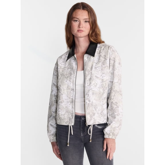 No Boundaries Cotton Twill Barn Jacket with Faux Leather Collar, Women's XXS-4X