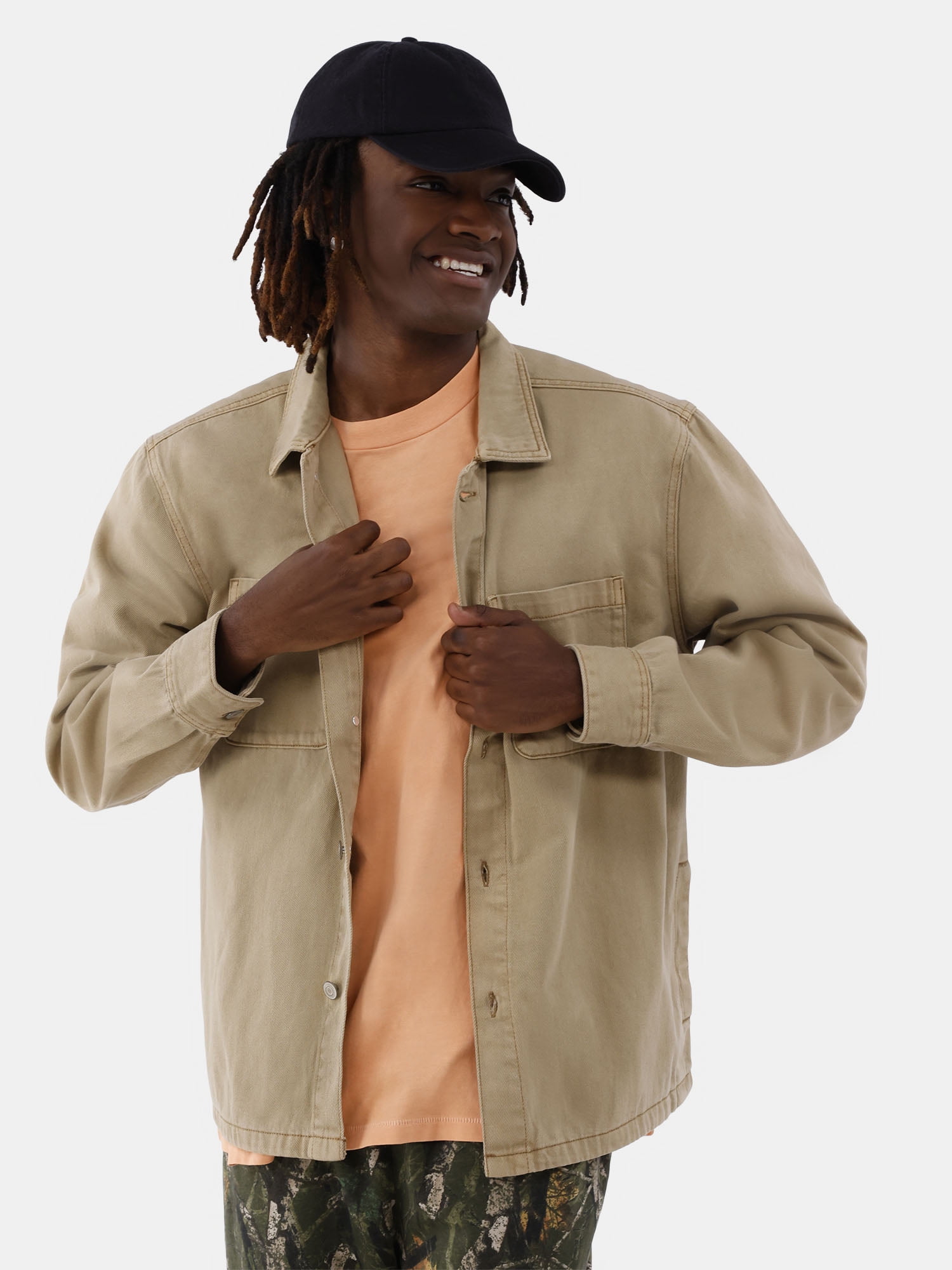 ジャケット・アウター Cotton Twill Padding No-Collar Mods Coat No Boundaries Men's Lightweight Cotton Twill Jacket, Relaxed