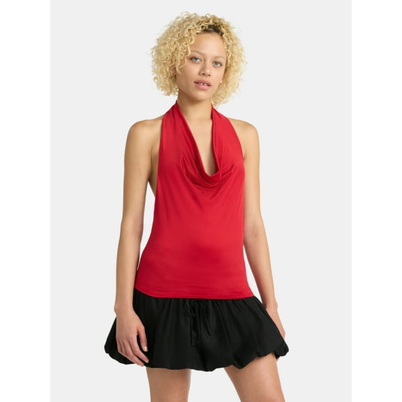 No Boundaries Cowl Neck Halter Top, Women's