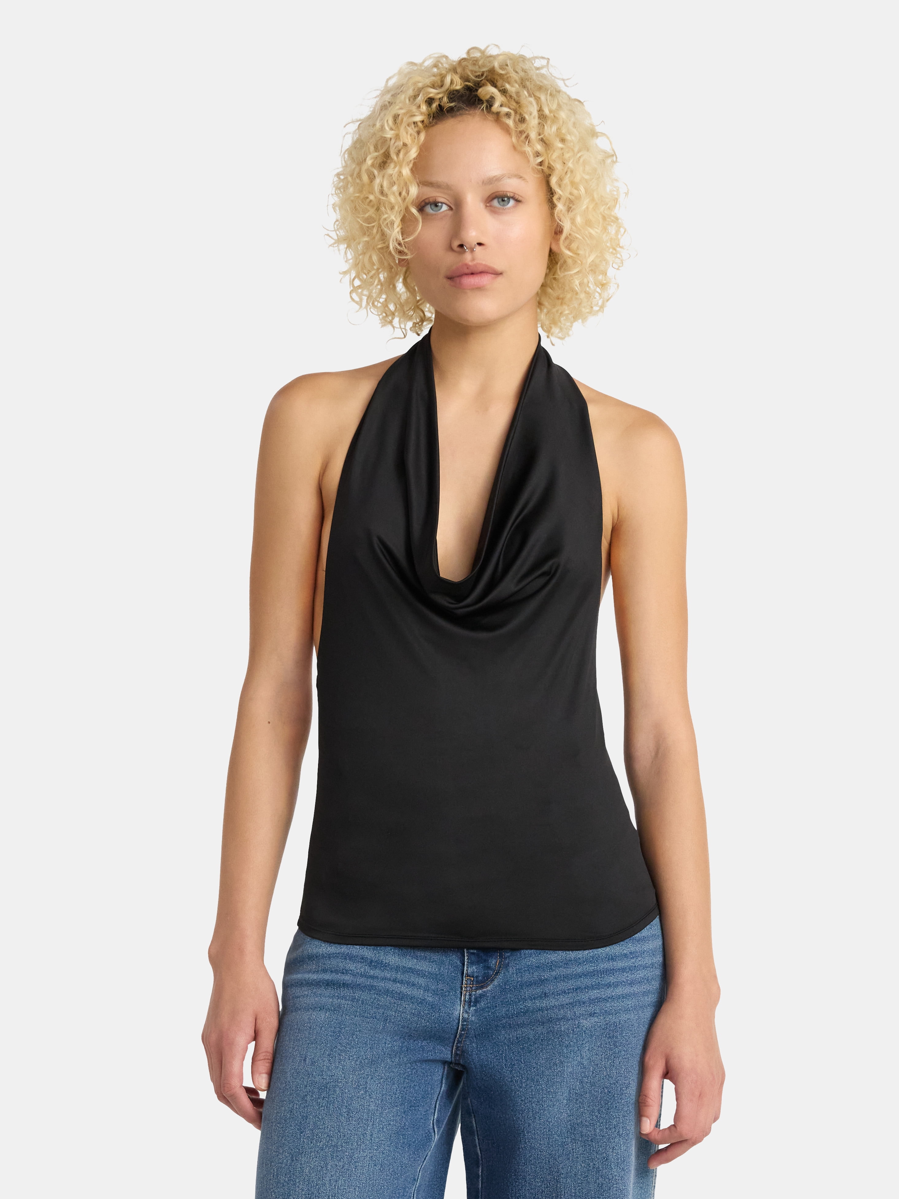 No Boundaries Cowl Neck Halter Top, Women's