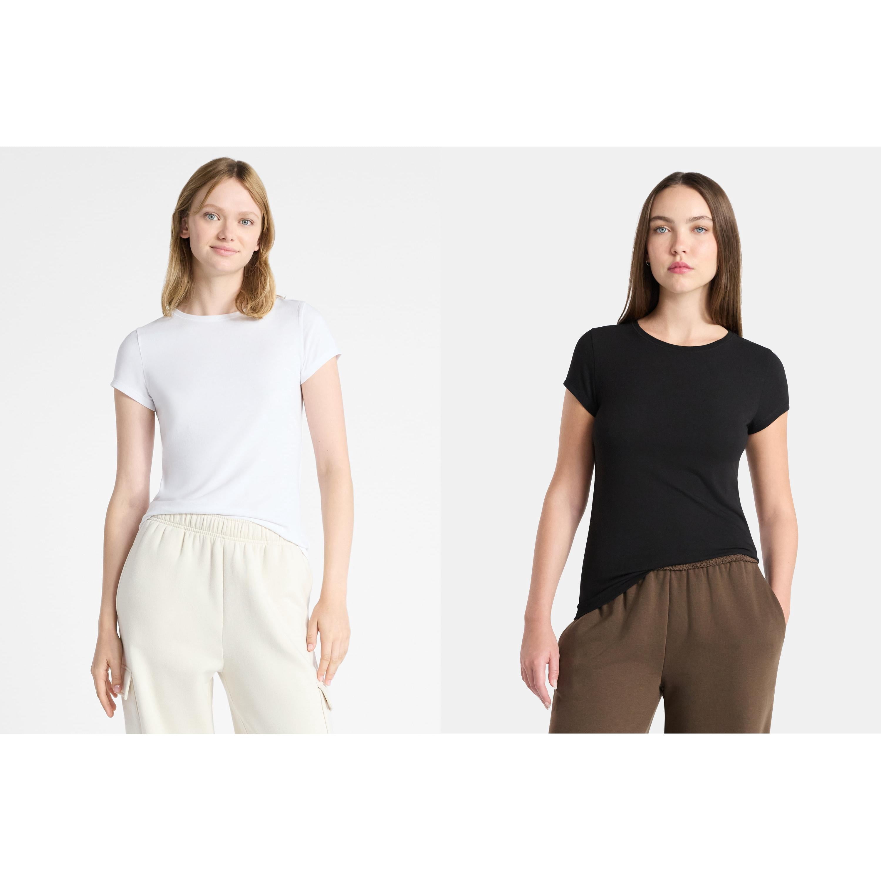No Boundaries Crew Neck Tee with Short Sleeves, 1 or 3-Pack, Women’s, Sizes XXS-XXL