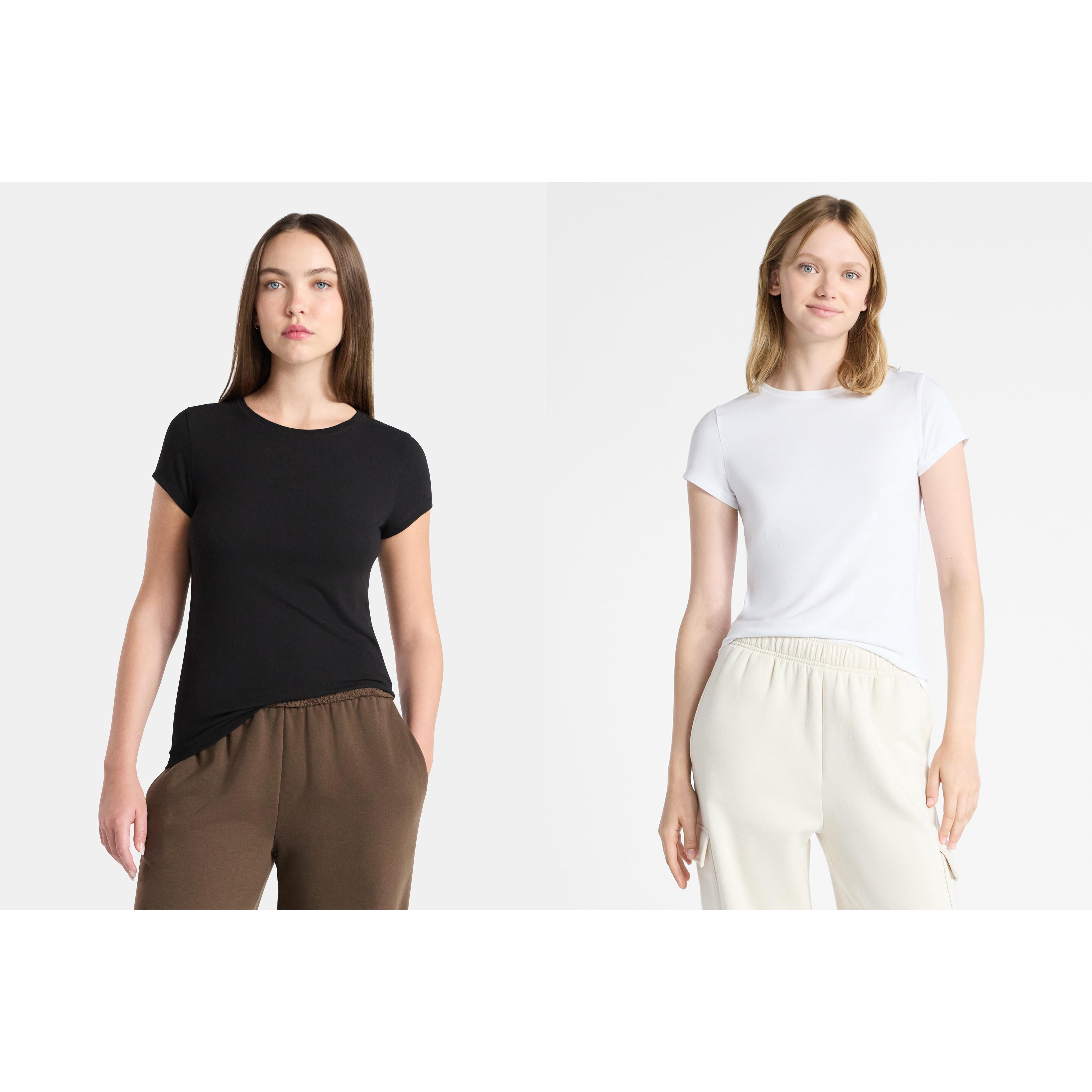 No Boundaries Crew Neck Tee with Short Sleeves, 1 or 3-Pack, Women’s, Sizes XXS-XXL