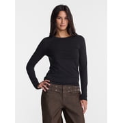 No Boundaries Crewneck Tee with Long Sleeves, Womens XXS-XXL