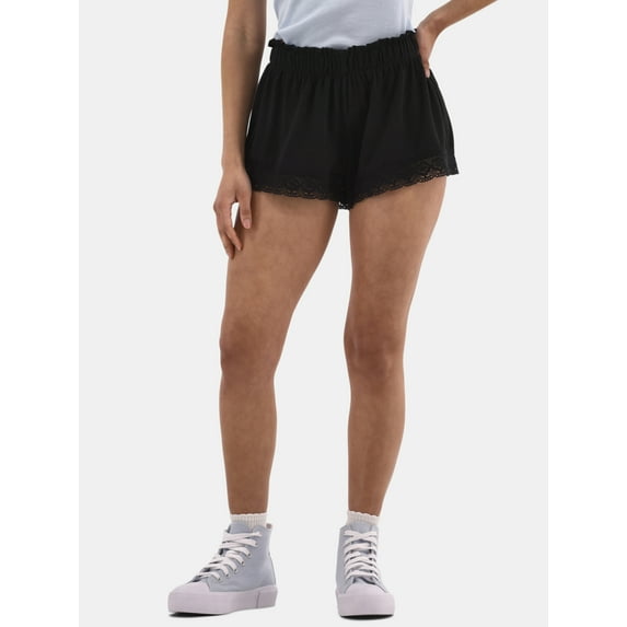 No Boundaries Crinkle Shorts with Crochet Trim, 3.75" Inseam, Women's and Women's Plus