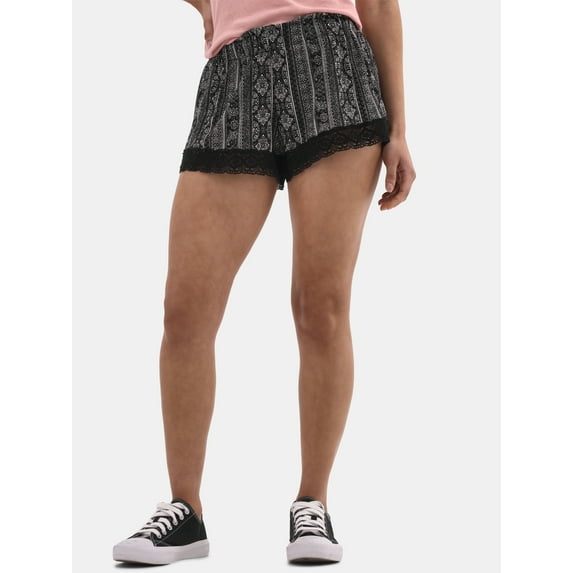 No Boundaries Crinkle Shorts with Crochet Trim, 3.75" Inseam, Women's and Women's Plus