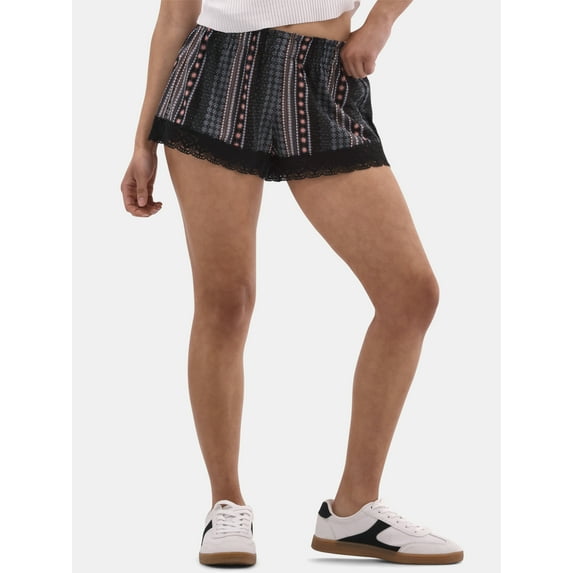 No Boundaries Crinkle Shorts with Crochet Trim, 3.75" Inseam, Women's and Women's Plus