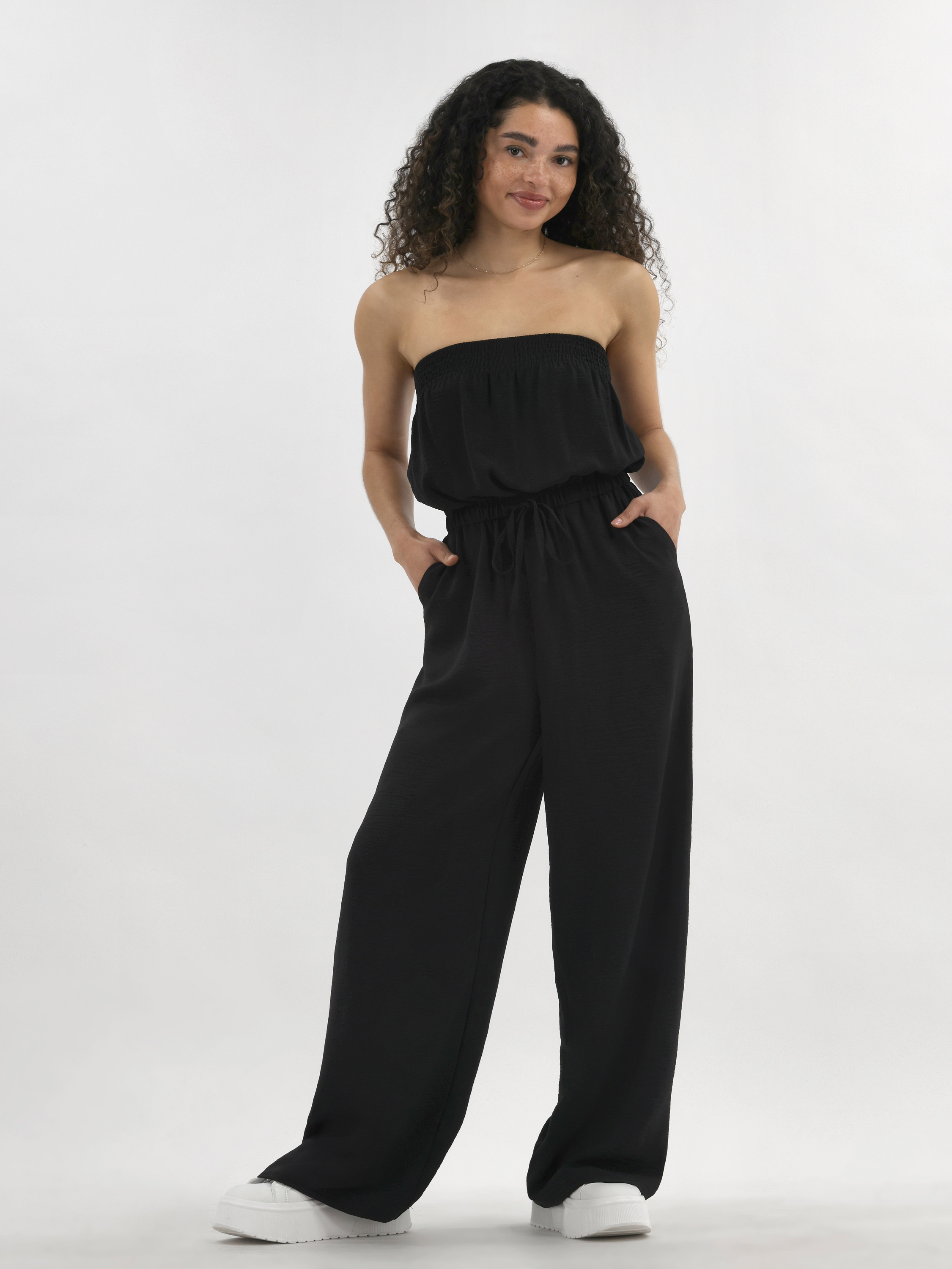 No Boundaries Crinkle Strapless Jumpsuit, Women's