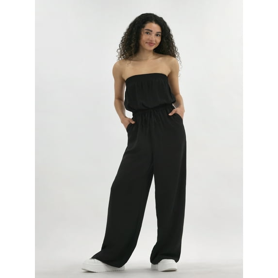 No Boundaries Crinkle Strapless Jumpsuit, Women's