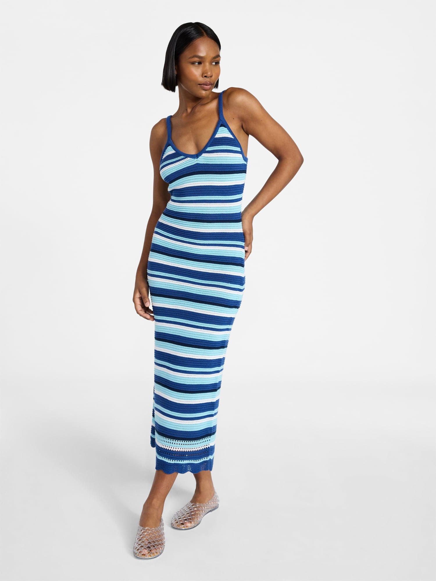 No Boundaries Crochet Cami Midi Dress, Women's XXS-XXL - Walmart.com