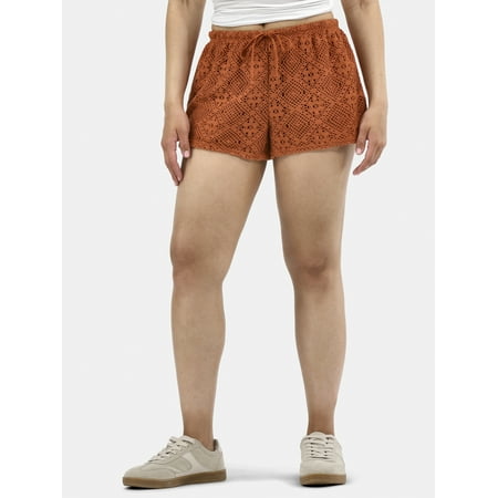 No Boundaries Crochet Drawstring Shorts, 3'' Inseam, Women's