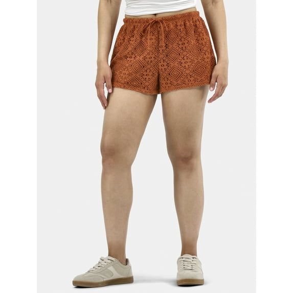 No Boundaries Crochet Drawstring Shorts, 3'' Inseam, Women's