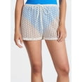 thumbnail image 1 of No Boundaries Women's Crochet Drawstring Shorts Swim Coverup, Fresh Ivory, 1 of 4