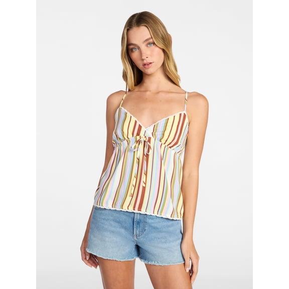 No Boundaries Cotton Babydoll Cami with Crochet Trim, Women’s XXS-XXL