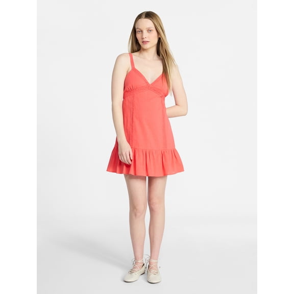No Boundaries Lace Trim Cotton Mini Dress, Women's XXS-XXL