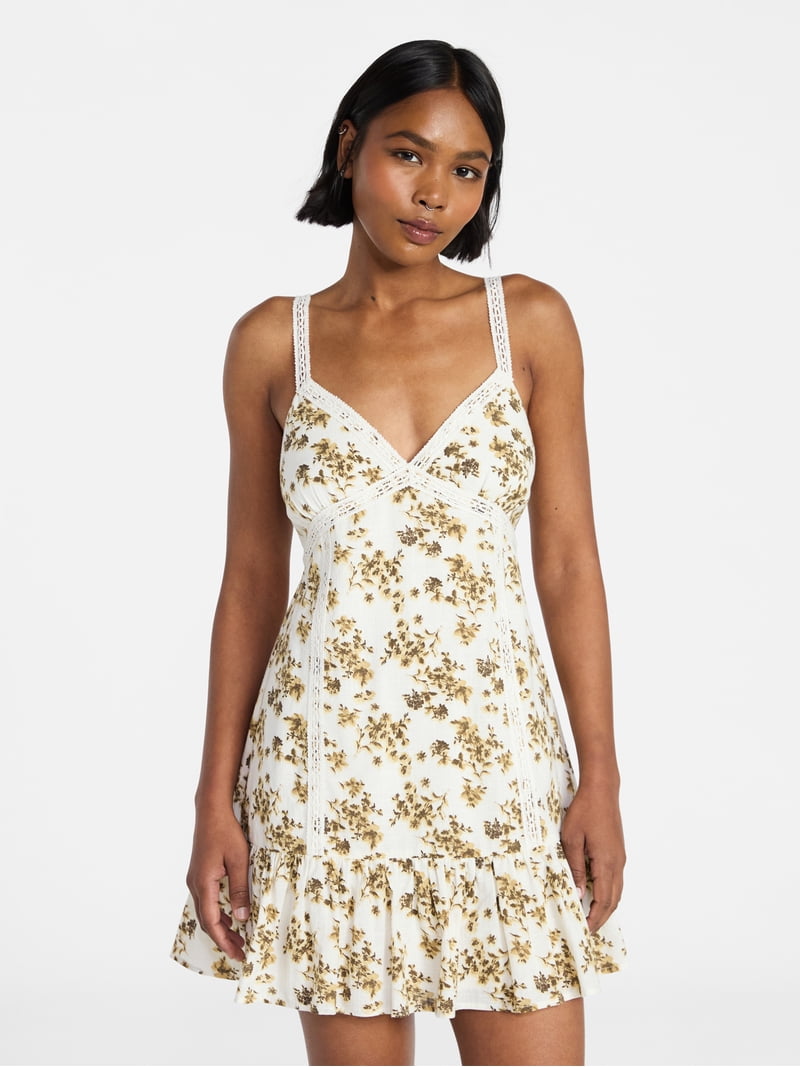 No Boundaries Lace Trim Cotton Mini Dress, Women's XXS-XXL
