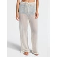 thumbnail image 1 of No Boundaries Women's Crochet Wide-Leg Swim Cover-Up Pants, Fresh Ivory, L, 1 of 4