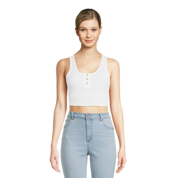 No Boundaries Crop Henley Tank Top, Women's and Women's Plus