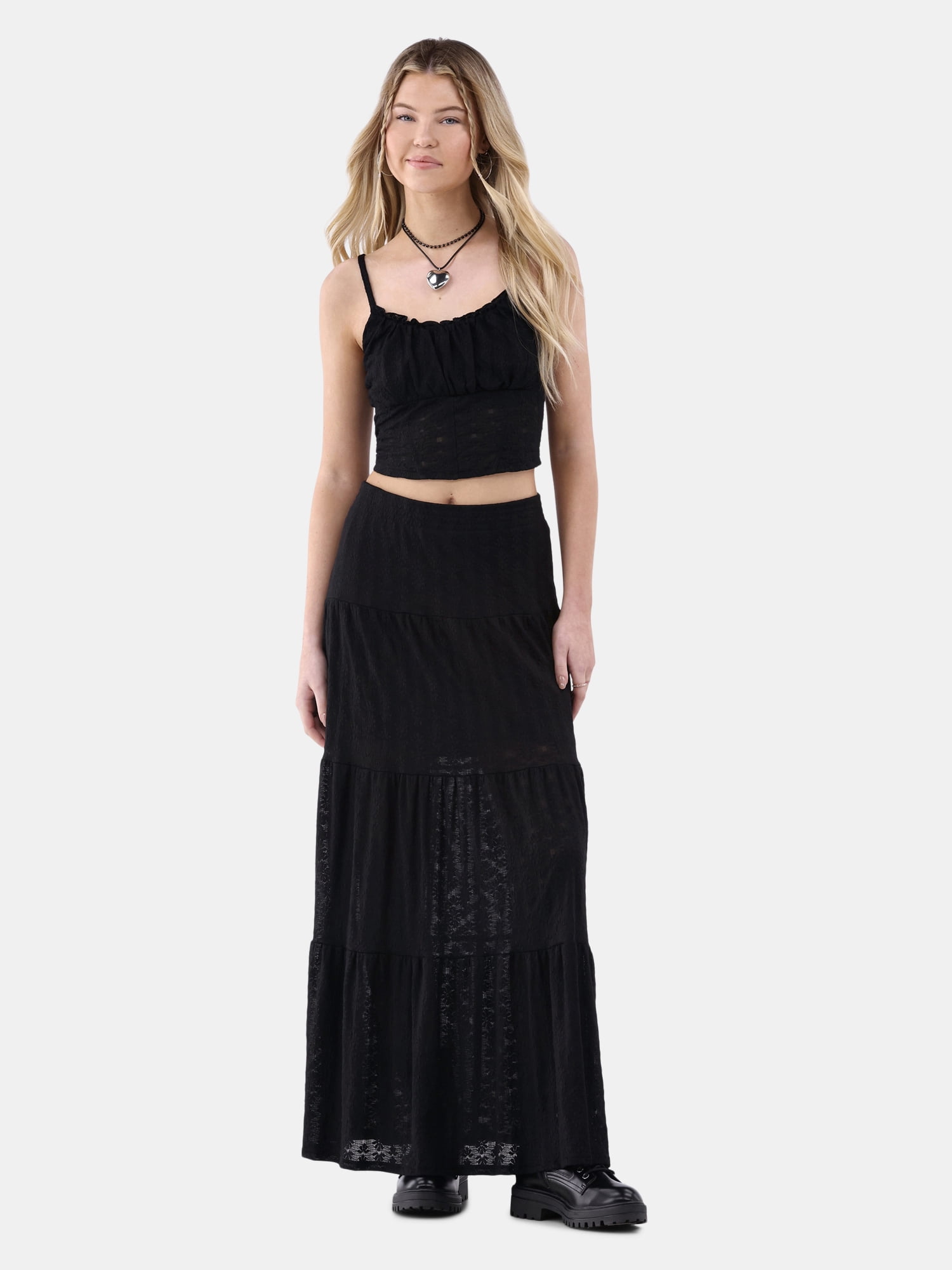 No Boundaries Crop Tank Top and Lace Skirt Set, 2 Piece
