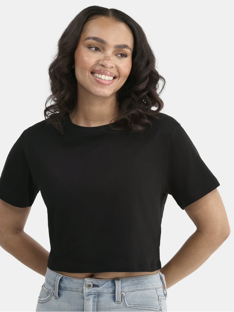 No Boundaries Women's Cropped Boxy Cotton T-Shirt Short Sleeve