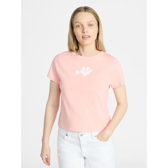 No Boundaries Cropped Cotton Tee with Short Sleeves, Women's XXS-XXL
