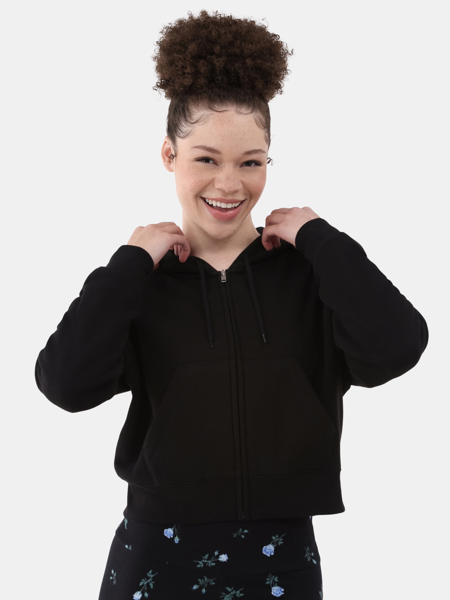 No Boundaries Cropped Fleece Zip Hoodie, Women’s