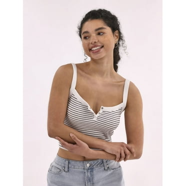 No Boundaries Cropped Henley Tank Top, Women's