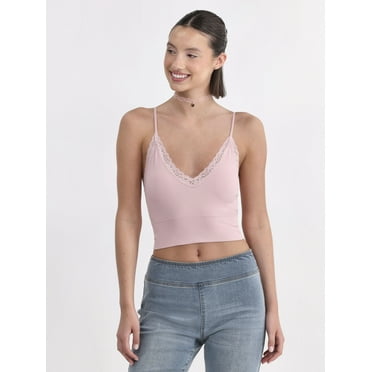 No Boundaries Cropped Rib Cami with Lace Trim, Women's