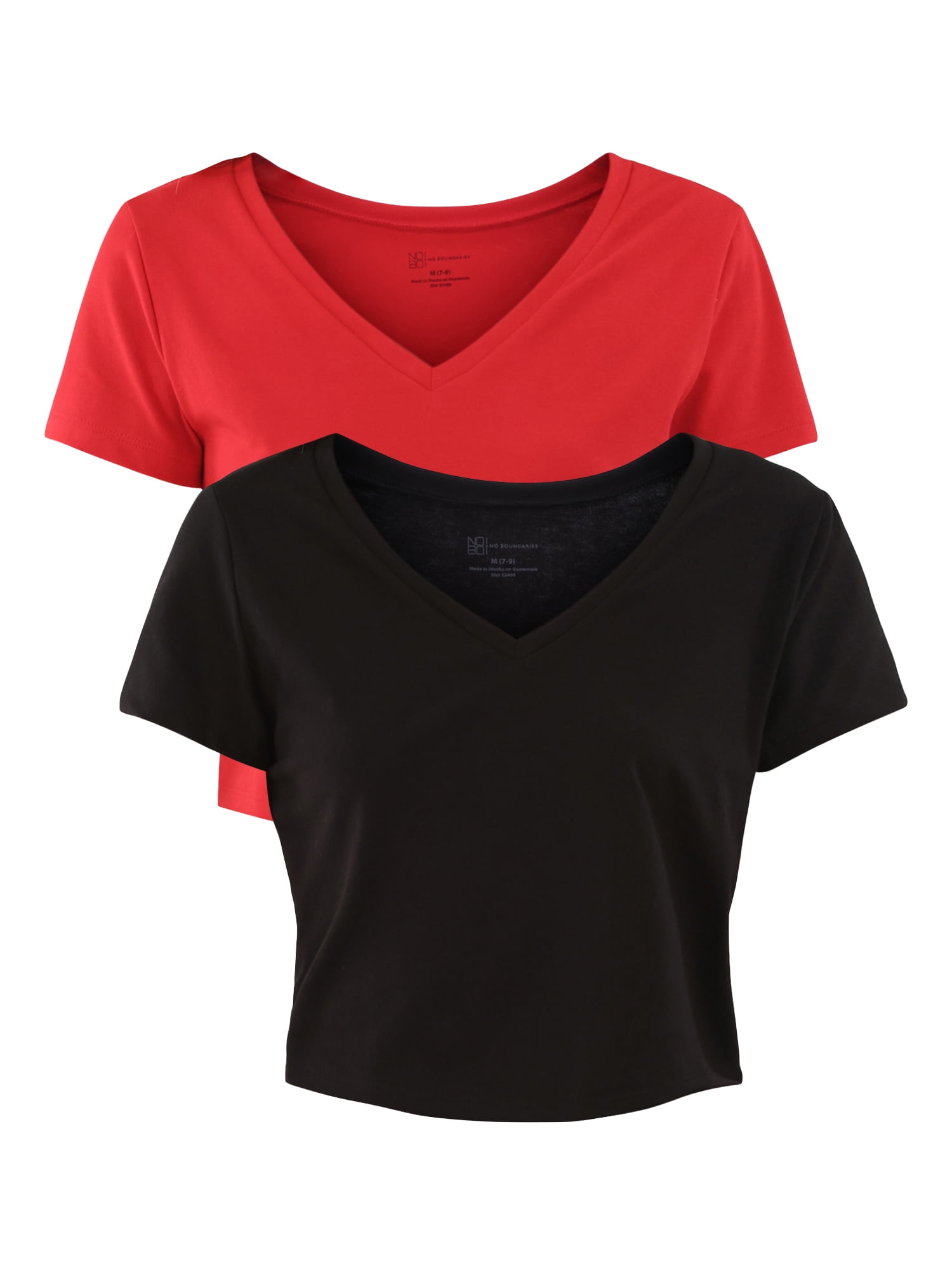 No Boundaries Cropped V-Neck Tee with Short Sleeves, 2-Pack, Women’s