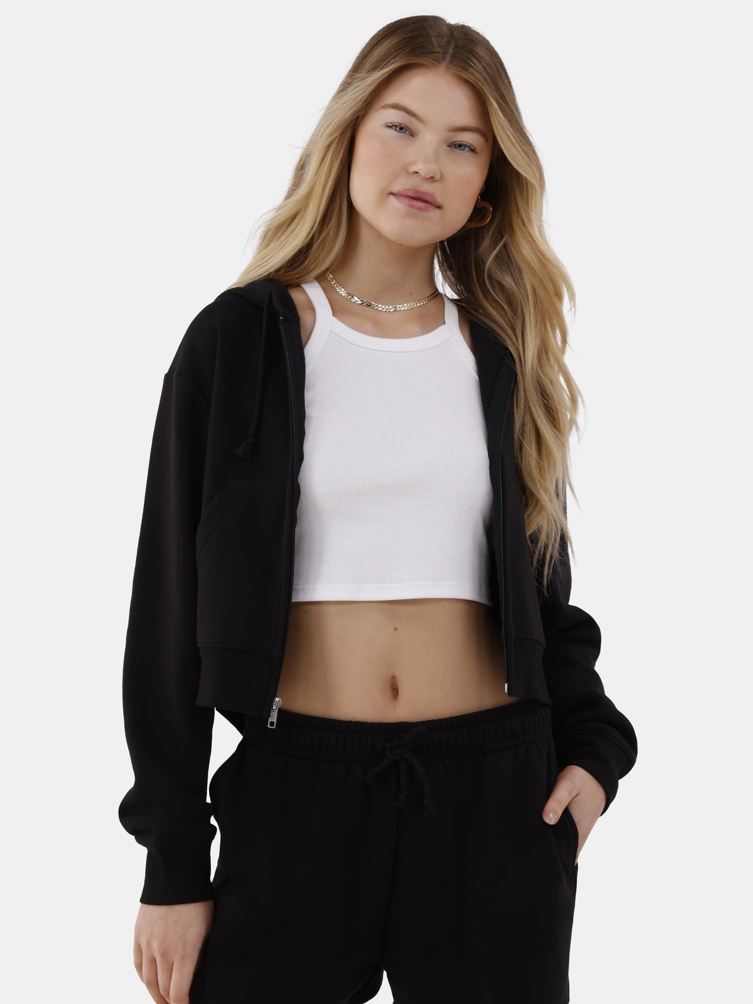 No Boundaries Cropped Zip Hoodie, Women’s
