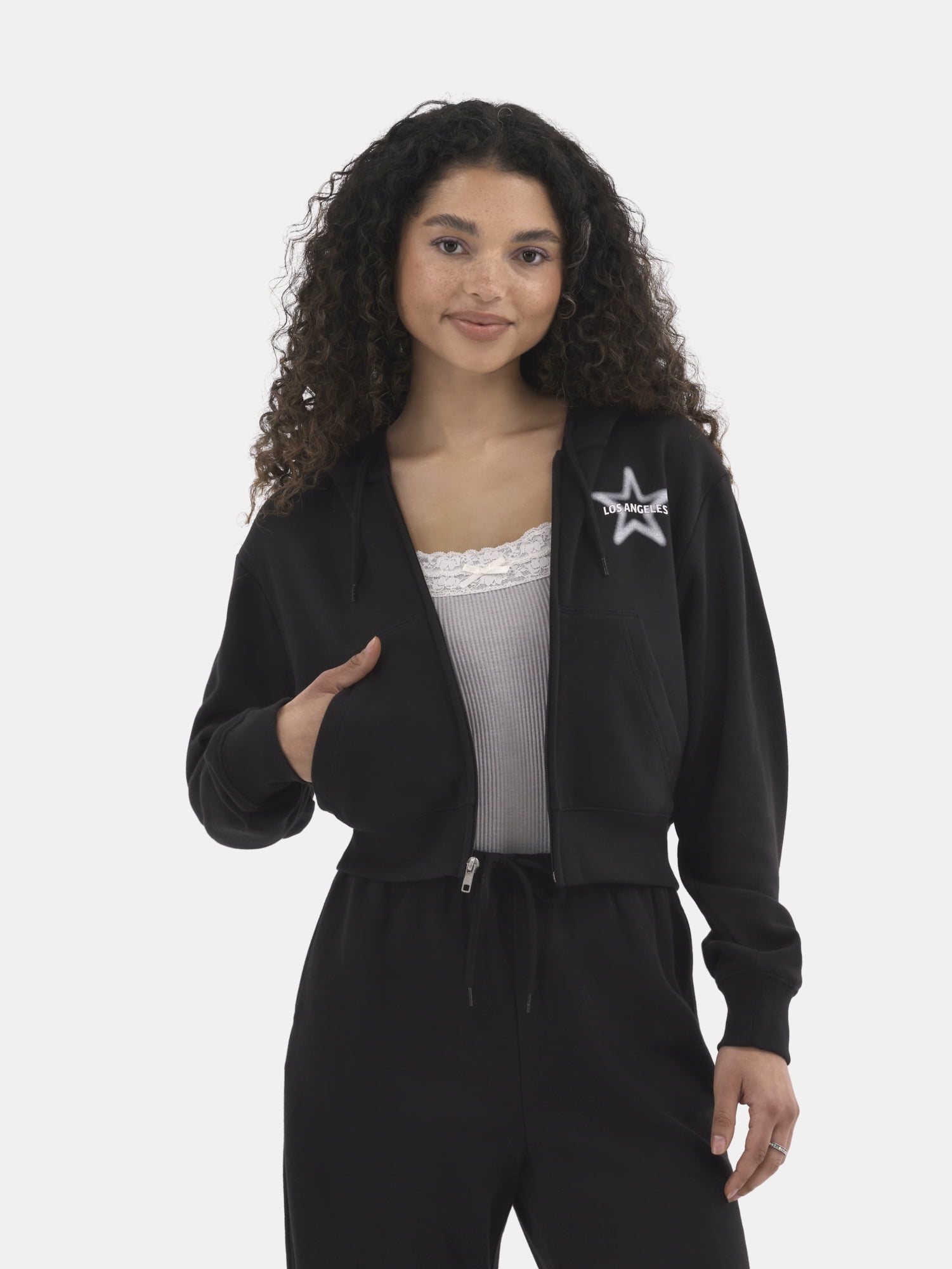 No Boundaries Cropped Zip Up Hoodie, Women's