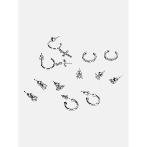 No Boundaries Silver-Tone Cross, Hoops and Studs Earrings, 6-Pack, Women's