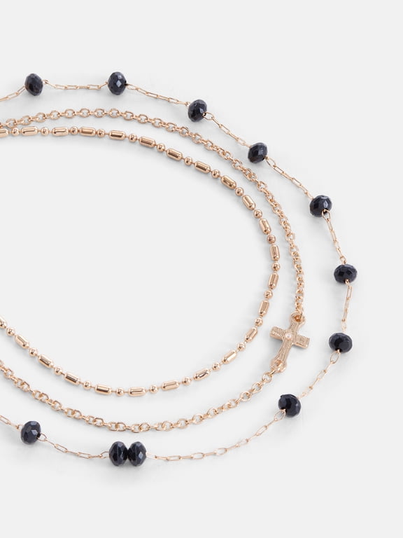 Cross and Beaded Anklet Set, 3-Piece, Women's